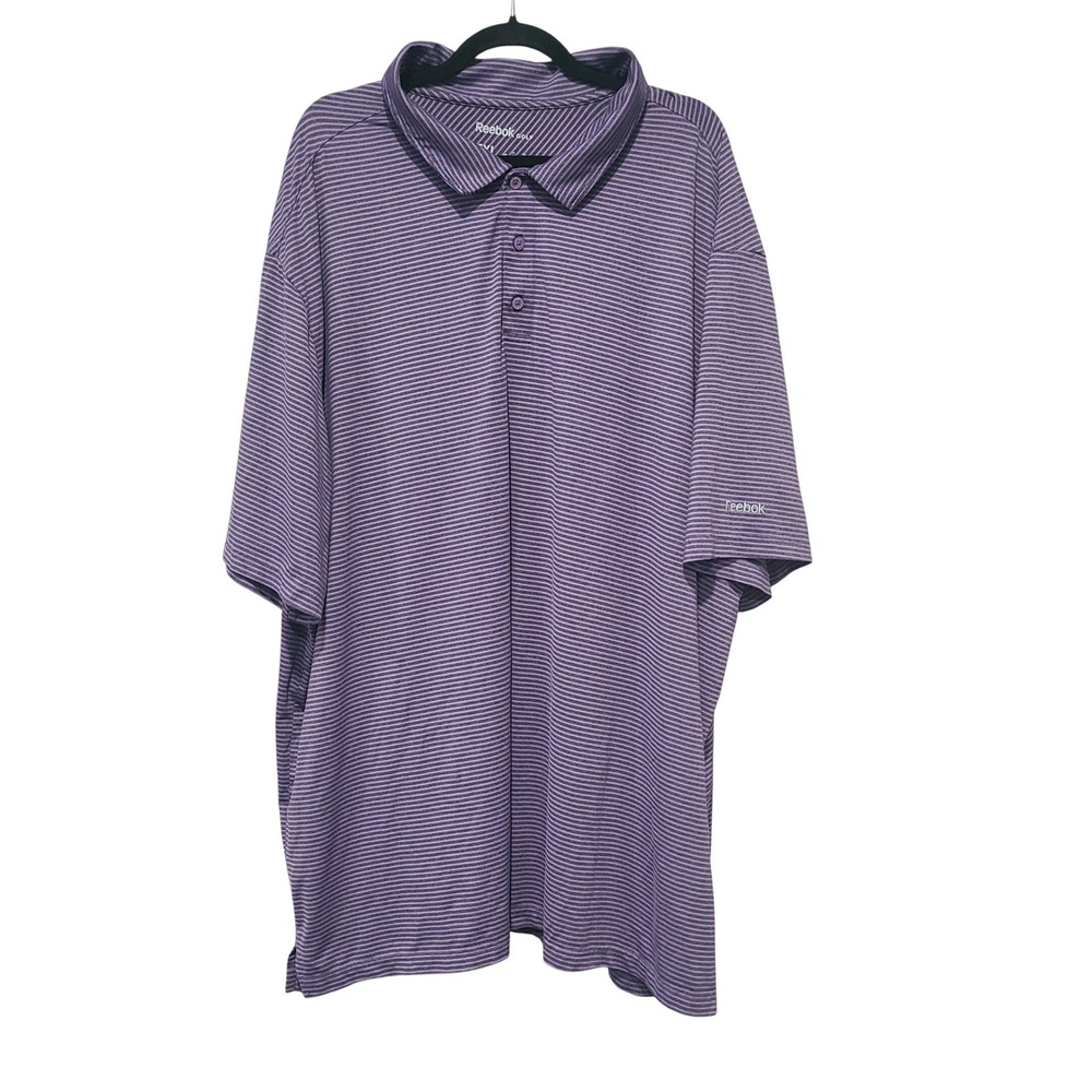 Reebok Golf Mens 5XL Purple Striped Short Sleeve Polo Shirt Big & Tall Stretch